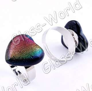 36pcs Heart 19MM Dichroic Foil Glass Adjustable Rings  