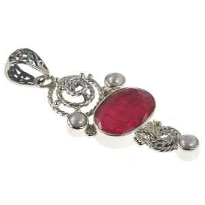   925 Sterling Silver Created RUBY, PEARL Pendant, 2.25, 9.97g: Jewelry