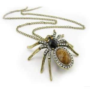  Vintage large spider pendant long necklace jewelry resin 