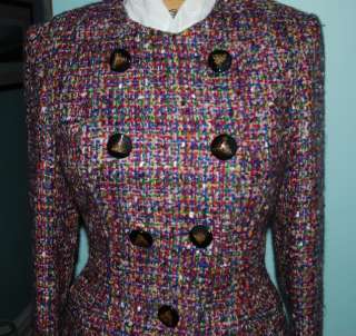 Guy Laroche Vintage Tweed Jacket Size 4   Purples, Reds, Blues   Made 
