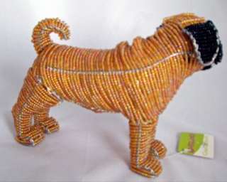 Pug Dog Tan Wire & Glass Beaded Sculpture Beadworx New  