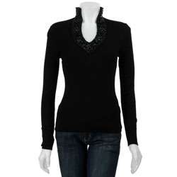 Cyrus Womens Embellished neck Sweater  Overstock