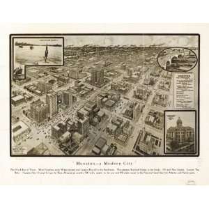  Historic Panoramic Map Houston  a modern city.