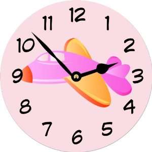  Rikki KnightTM Pink Airplane Art Large 11.4 Wall Clock 