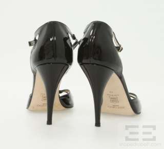 Jimmy Choo Black Patent Leather Open Toe Cutout Heels Size 42  