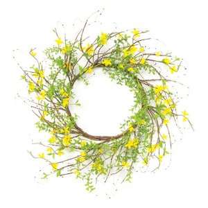   Artificial Yellow Forsythia Floral Wreaths 22   Unlit: Home & Kitchen