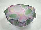 ISRAELI SATIN ART GLASS BOWL WITH STAINED ABSTRACT COLORS