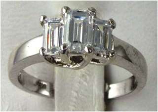 R00480 14K solid gold 1.1ct step cut CZ 3 stone ring  