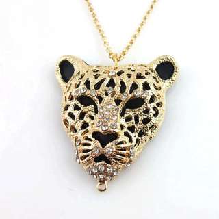 Silver/Gold Crystal Huge Leopard Head Pendant Necklace  