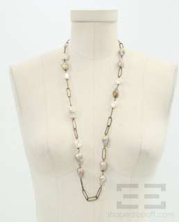 Margaret Ellis Baroque Pearl & Copper Toggle Clasp Link Necklace 