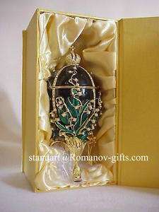 Russian Imperial Music Box Egg with Faberge Romanov Eagle Necklace 