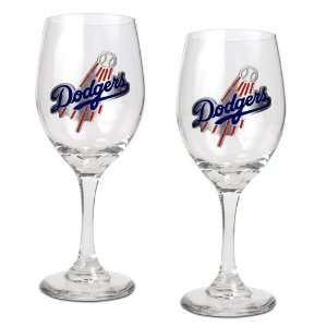 Los Angeles Dodgers 2 Piece MLB Wine Glass Set:  Kitchen 
