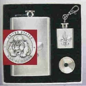  USMC Bulldog Flasks and Funnel Gift Set