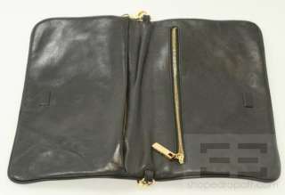   Black Leather & Gold Tone Logo Plate Flap Chain Strap Handbag  