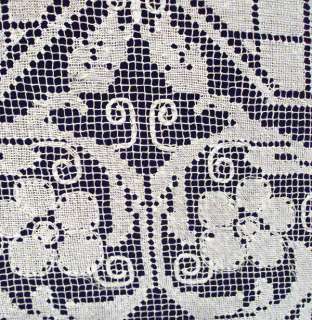  HANDMADE NEEDLE CLUNY ITALIAN FILET FLORAL LACE TABLECLOTH CHIC VTG