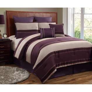   Stripe Plum / Beige 8 Piece Comforter Bed In A Bag Set at 