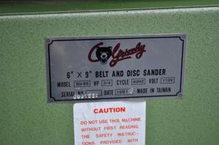 Grizzly 6 belt & 9 disk sander Excellent condition w/mobile base 