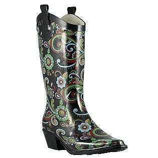 Womens Paisley Western Style Rain Boot   Black  Western Chief Shoes 