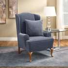 Sure Fit Stretch Squares Wing Chair Slipcover in Storm Blue (T Cushion 