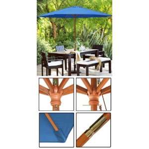  13 ft Wood Patio Outdoor Furniture Umbrella Blue: Patio 