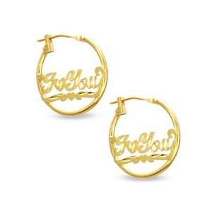  10K Gold I Love You Hoop Earrings HINGED HOOPS: Jewelry
