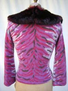 URCHIN Neiman Marcus Wool Blend Faux Fur Collar Novelty Cardigan Pinks 