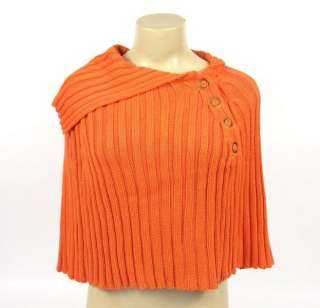 NWT $158 BCBG Girl Orange Knit Wrap Poncho Shawl Top OS  