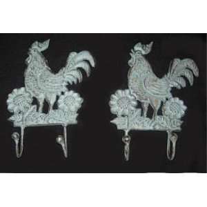   Cast Iron ROOSTER coat towel kitchen wall HOOKS decor: Home & Kitchen