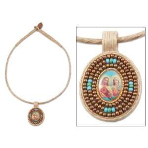  Rami and beads necklace, Sacred Heart 1 W 1 L: Jewelry