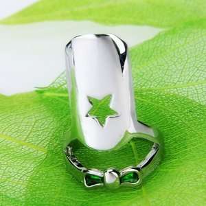  Beauty False nail Art Silver Tone Finger Ring Green 