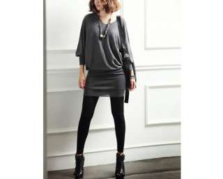 Women Long Tunic Gray OneSize Sweater Dress Fashion CrewNeck New 
