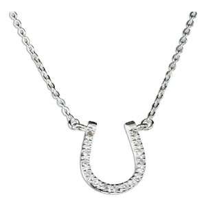  Sterling Silver 18 inch Cubic Zirconia Horseshoe Pendant 