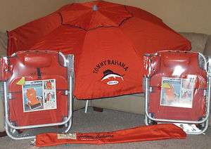 Tommy Bahama Backpack Cooler Beach Chairs & 1 Umbrella Orange w 