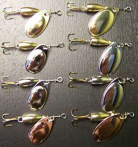   combo kit 8 pack brass nickel copper spinners fishing lures  