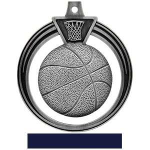 Hasty Awards, 2.5 Eclipse Custom Basketball Medals SILVER MEDAL/NAVY 