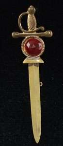 Vintage Sword Pin W/ Red Stone Marked Broadcast NYC  