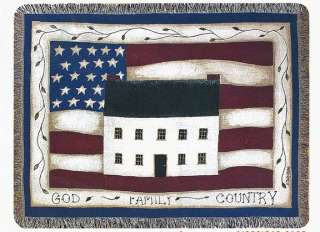 God Family Country Americana Flag Tapestry Afghan Throw  