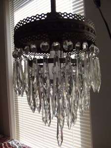   Chandelier w/ Leaded Crystal Spear Prisms 50+ 4 Layers vtg  
