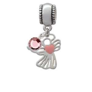 Angel Lines with Heart Pink European Charm Bead Hanger with Light Rose 