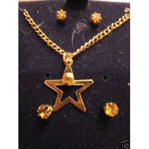  Star Necklace w/Amber Stone & 2 Earring Sets (Item J 63 