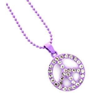  Purple Crystal Peace Sign Pendant Necklace Jewelry