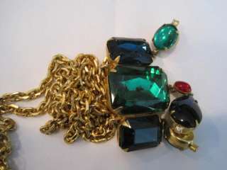  Dangle Necklace Foil Back Emerald Sapphire Ruby Color Stones  