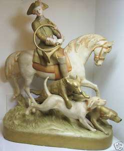 Royal Dux Statue of Young Man Hunting with 3 dogs  