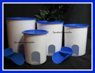   NEW One Touch Reminder Countertop Canisters Set BLUE Seals & 2 Scoops