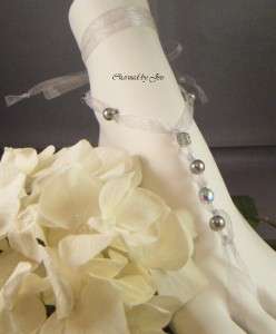 Handmade SILVER / GRAY Wedding Beach Bridal BAREFOOT SANDALS New