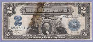 1899 $2 SILVER CERTIFICATE NOTE TWO DOLLAR BILL TWO SILVER DOLLARS 