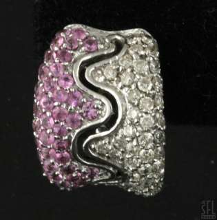 HEAVY 18K WHITE GOLD 4.41CTW DIAMOND/PINK SAPPHIRE CLUSTER CURVED 