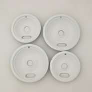 Range Kleen 2 large and 2 small white porcelain drip pans   4 pack at 