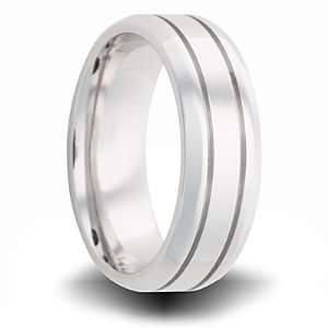    Cobalt 7mm Polished Pipe Cut Beveled Band with Grooves Jewelry