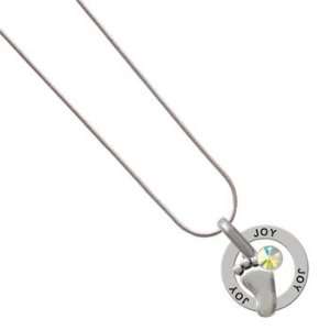  Foot Charm on Joy Snake Chain Necklace with AB Crystal Jewelry